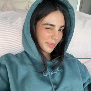 Glossier Embroidered Sage hoodie, size XS